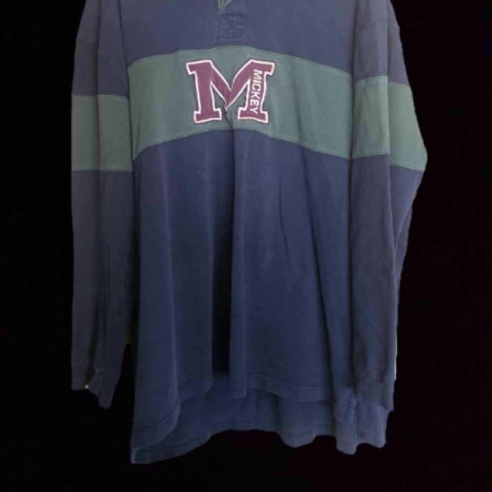 Disney Men's Navy and Forest Green Crewneck Sweater